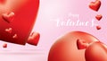 Valentine 3D Colorful Red Romantic Hearts shape flying and Floating on pink background. symbols of love for Happy Women`s, Mother Royalty Free Stock Photo