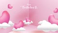 Valentine 3D Red Romantic Hearts shape flying and Floating cute cloud on pink background. symbols of love for Happy Women`s, Royalty Free Stock Photo