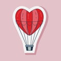 Valentine Day Air Balloon Line Art Sticker Royalty Free Stock Photo