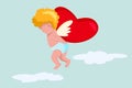 Valentine Day Amour Love Cupid flying with heart