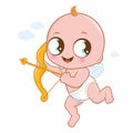 Valentine day baby cupid angel with wings and bow and arrow. Vector illustration