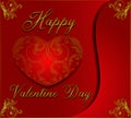 Valentine day background in floral ornament style wiyh red and gold colors