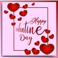 Happy valentine day background with red hear in floral ornament and pink backgrounds