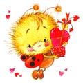 Valentine day. background for a card with a cute ladybug and red Royalty Free Stock Photo