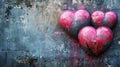 Valentine day background with grunge textured pink hearts on concrete wall, graffiti style, AI generated Royalty Free Stock Photo