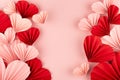 Valentine day background with heap sweet love pink, red paper hearts of asian fans in modern fashion style soar on cute soft light Royalty Free Stock Photo