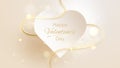 Valentine day background with heart shape elements and golden line with glitter light effects