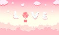 Valentine day background. Lovers hamster in balloon pink on cloud at sky blue