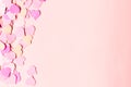 Valentine day background with pastel pink hearts with copy space., top view