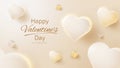 Valentine day background with realistic heart shape elements and glitter light effects luxury 3d style. vector illustration