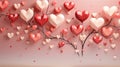 Valentine day background of a stylized tree with many big chubby pink and red hearts Royalty Free Stock Photo