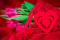 valentine day background  with tulips and red knickers Royalty Free Stock Photo