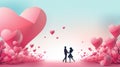 Valentine Day banner background with colorful hearts and a couple, generated by AI