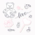 Valentine day black and red stickers collection with LOVE hand drawn sign