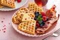 Valentine day breakfast with waffles heart shaped Royalty Free Stock Photo