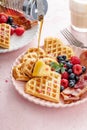 Valentine day breakfast with waffles heart shaped Royalty Free Stock Photo