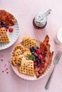 Valentine day breakfast with waffles heart shaped Royalty Free Stock Photo