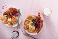 Valentine day breakfast with waffles heart shaped Royalty Free Stock Photo