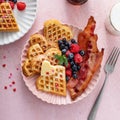 Valentine day breakfast with waffles heart shaped Royalty Free Stock Photo