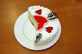 Valentine Day Cake With Jelly Red Hearts cutted