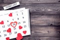 Valentine day calendar with hearts Royalty Free Stock Photo