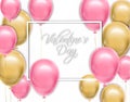 Valentine day card with balloons Vector realistic. Pink and yellow joyful colorful postcards