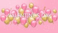 Valentine day card with balloons Vector realistic. Pink and yellow joyful colorful postcards