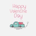 Valentine Day Card With Heart Truck And Love.