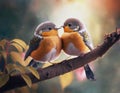 Valentine Day card. Two cute little birds sitting on the branch Royalty Free Stock Photo