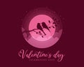 Valentine Day celebration love banner with Couple bird on Tree branch in pink full moon night vector design Royalty Free Stock Photo