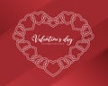 Valentine Day, celebration love text in white double line heart chain frame on red background vector design Royalty Free Stock Photo