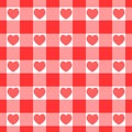 Valentine day checkered seamless pattern with hearts. Gingham texture for picnic blanket, tablecloth, plaid. Fabric Royalty Free Stock Photo