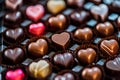 Valentine Day chocolate candy set heart shaped gift. Romantic love greeting present milk choco dessert macro photo Royalty Free Stock Photo