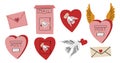 Valentine day collection. Hand drawn cartoon cute heart elements in retro vintage style. Mailbox or postbox shape set. Royalty Free Stock Photo