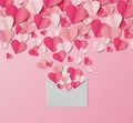 Valentine day composition with envelope and pink paper hearts Royalty Free Stock Photo