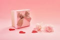 Valentine day composition, gift boxes with flowers, banner. Template greeting card for Valentine`s Day. Space for text. Postcard Royalty Free Stock Photo