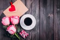 Valentine Day Concept. Coffee and Roses. Card Royalty Free Stock Photo