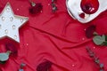 Valentine day concept frame on the red blanket. Royalty Free Stock Photo