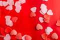 Valentine day concept. red and pink Hearts soap with red background