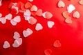 Valentine day concept. red and pink Hearts soap with red background