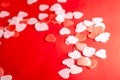 Valentine day concept. red and pink Hearts soap with red background