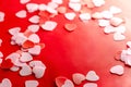 Valentine day concept. red and pink Hearts soap with red background