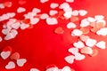 Valentine day concept. red and pink Hearts soap with red background