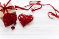 Valentine day concept. stylish craft present box and red heart o