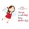 Valentine Day cupid angel cartoon style vector illustration