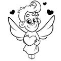 Valentine Day cupid angel cartoon style vector illustration. Monochrome vector line art Royalty Free Stock Photo