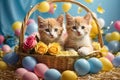 Valentine\'s day. Cute kittens inside a straw basket.