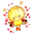 Valentine day and cute ladybug, red heart