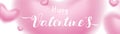 Valentine day 3D pink Romantic Hearts shape blurry flying and Floating on pastel background. symbols of love for Happy Women`s, Royalty Free Stock Photo