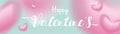 Valentine day 3D pink Romantic Hearts shape blurry flying and Floating on pastel background. symbols of love for Happy Women`s, Royalty Free Stock Photo